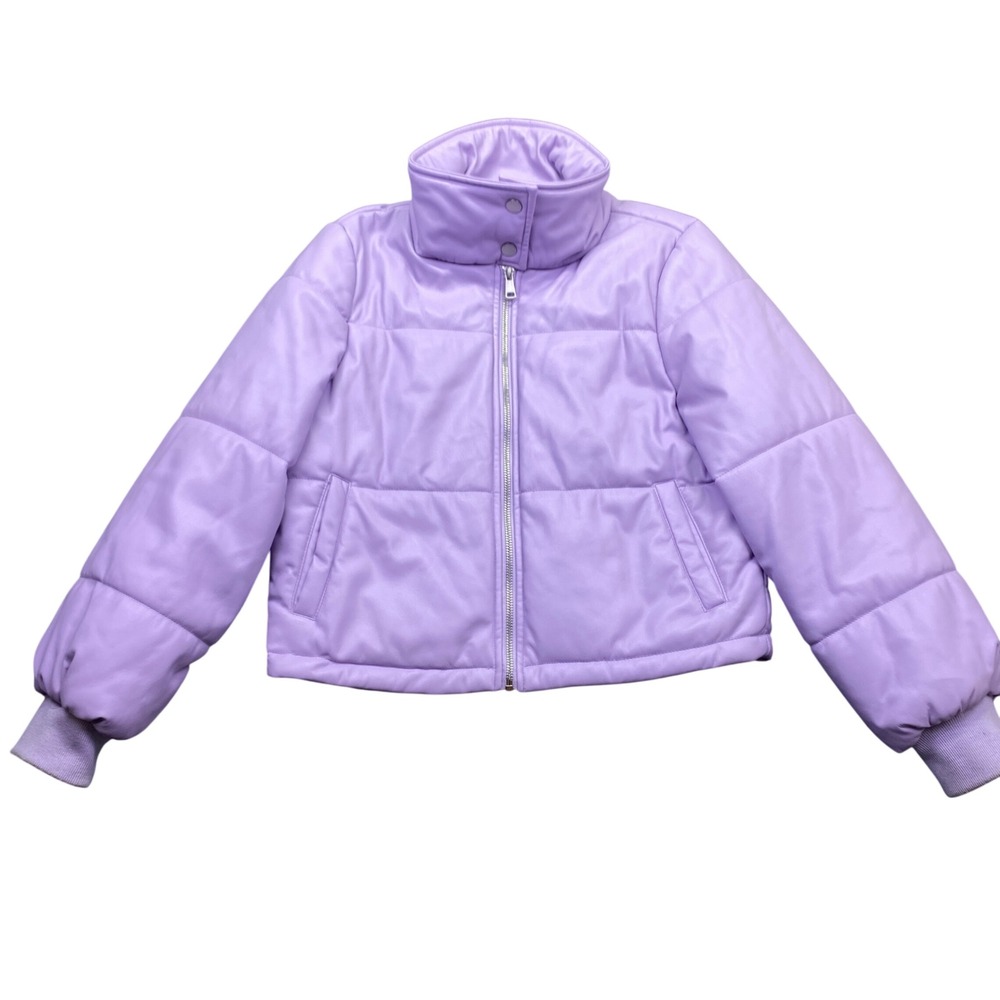 by Anthropologie Faux Leather Puffer Jacket Purple Lavender XXS OB1841146